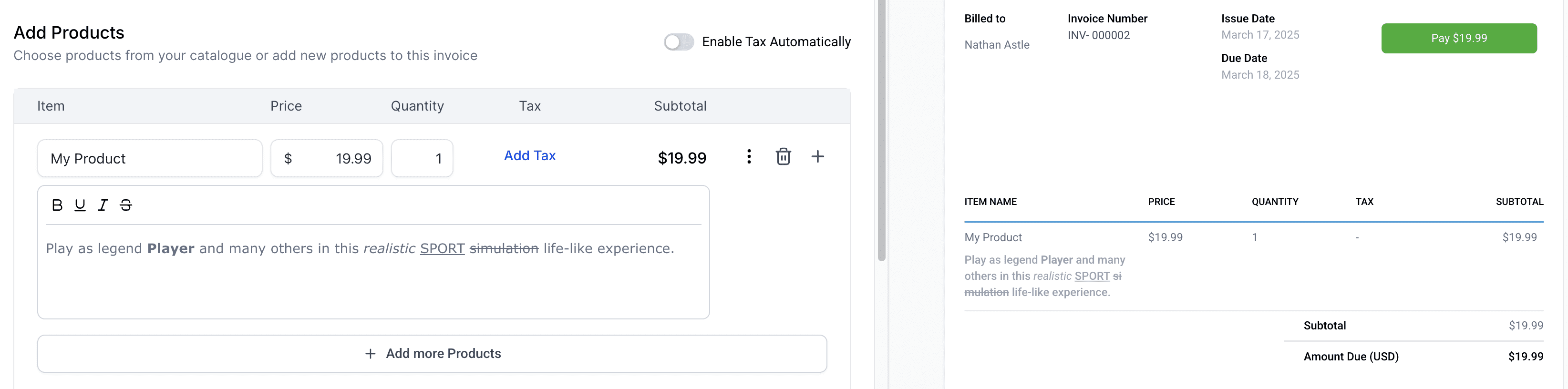Invoice Text Formatting