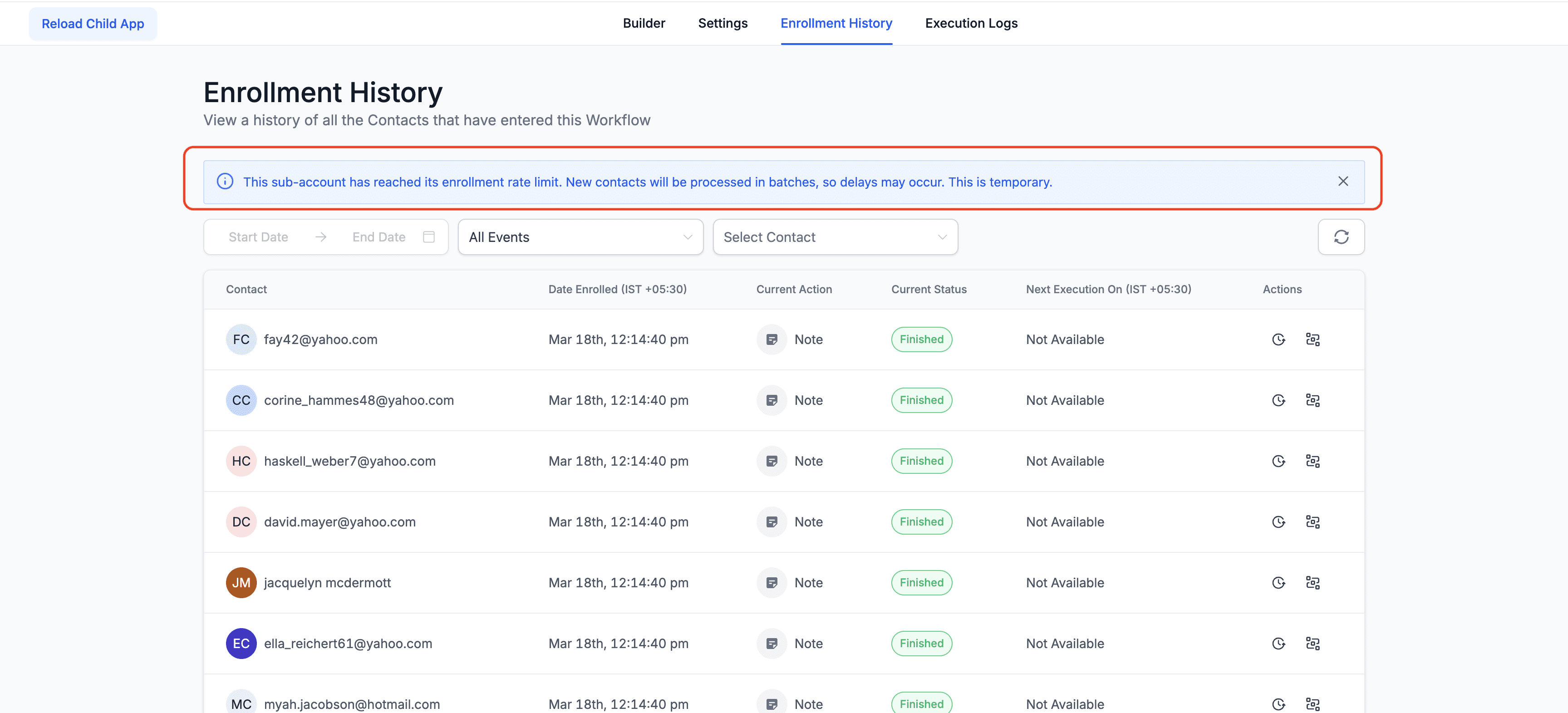 Contact Enrollment Page Notification