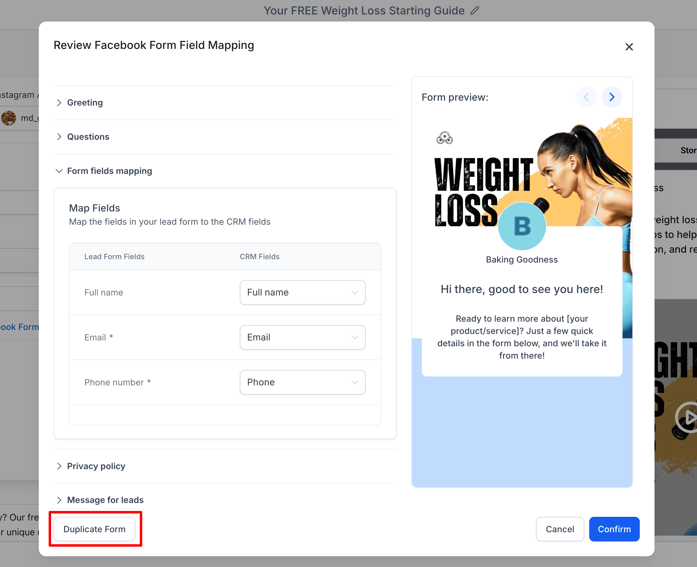 Form Mapping Modal