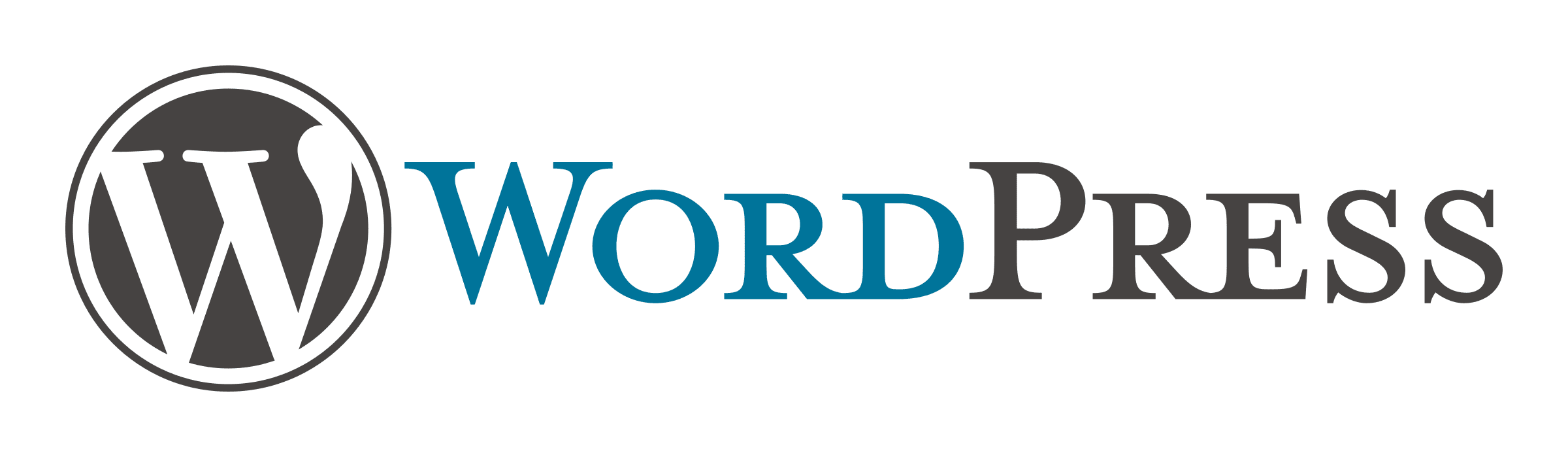 WordPress logo in black and blue