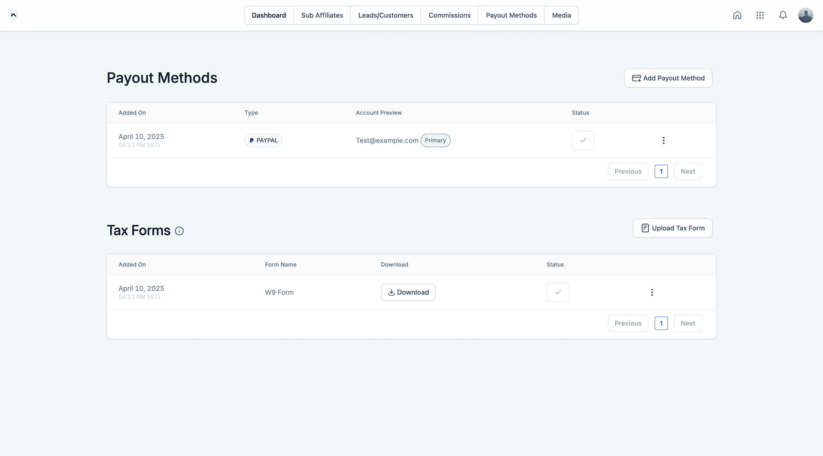 Payout Method Options
