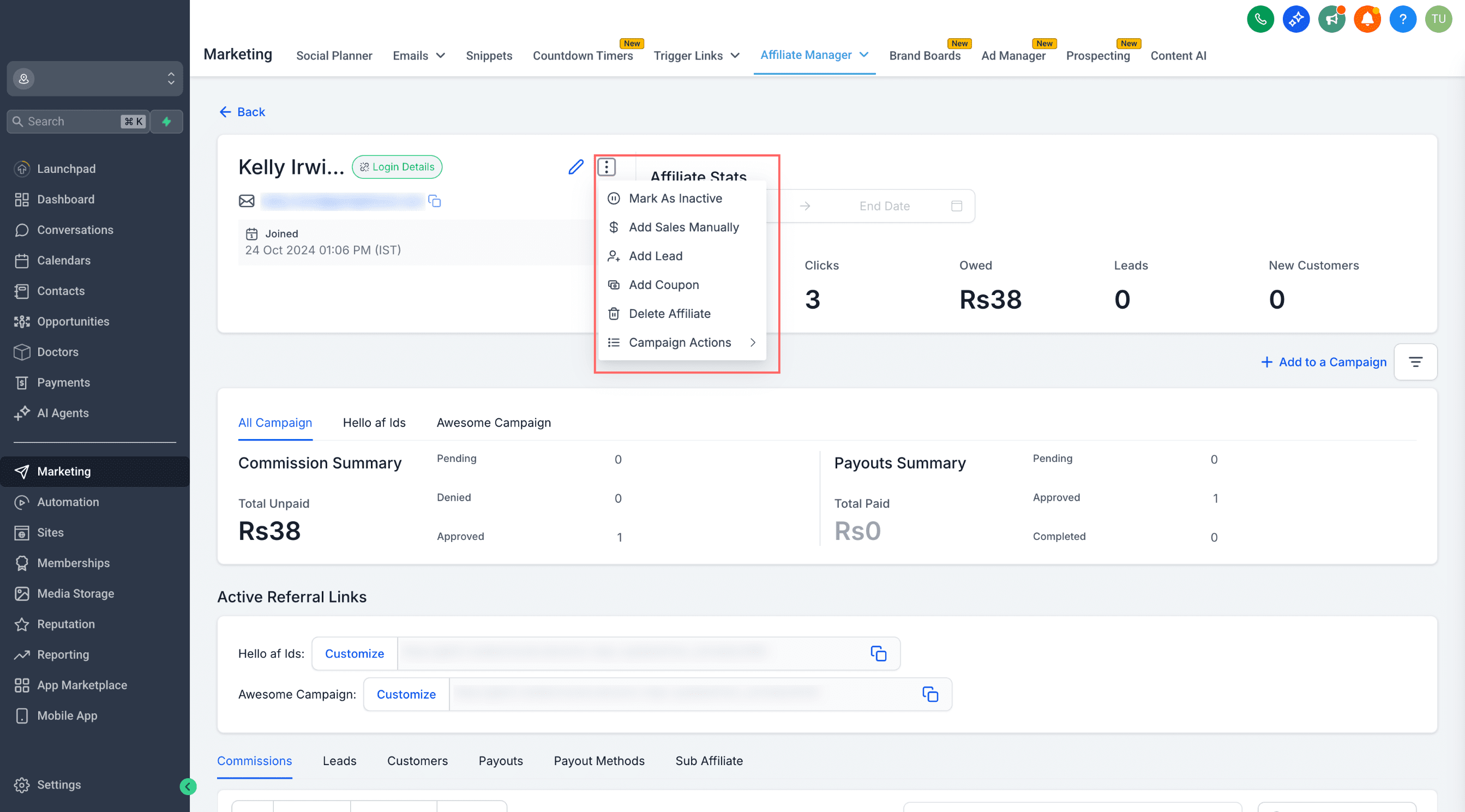 Quick Actions from Profile