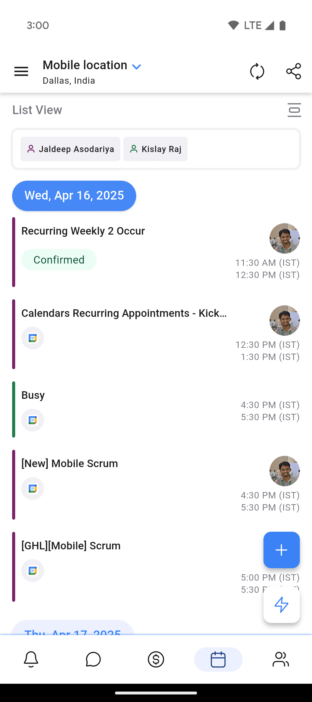 List View Calendar Screenshot