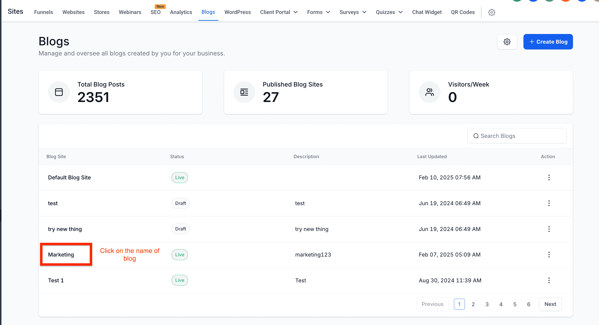 Navigation to Blogs