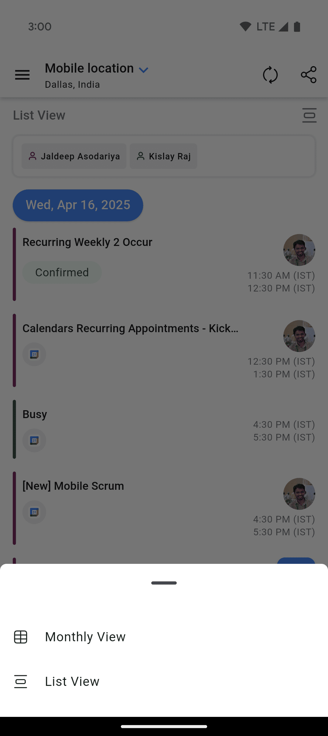 Calendar Views Options Screenshot