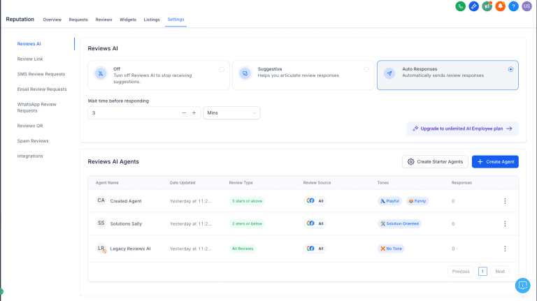 Screenshot of reputation management software dashboard