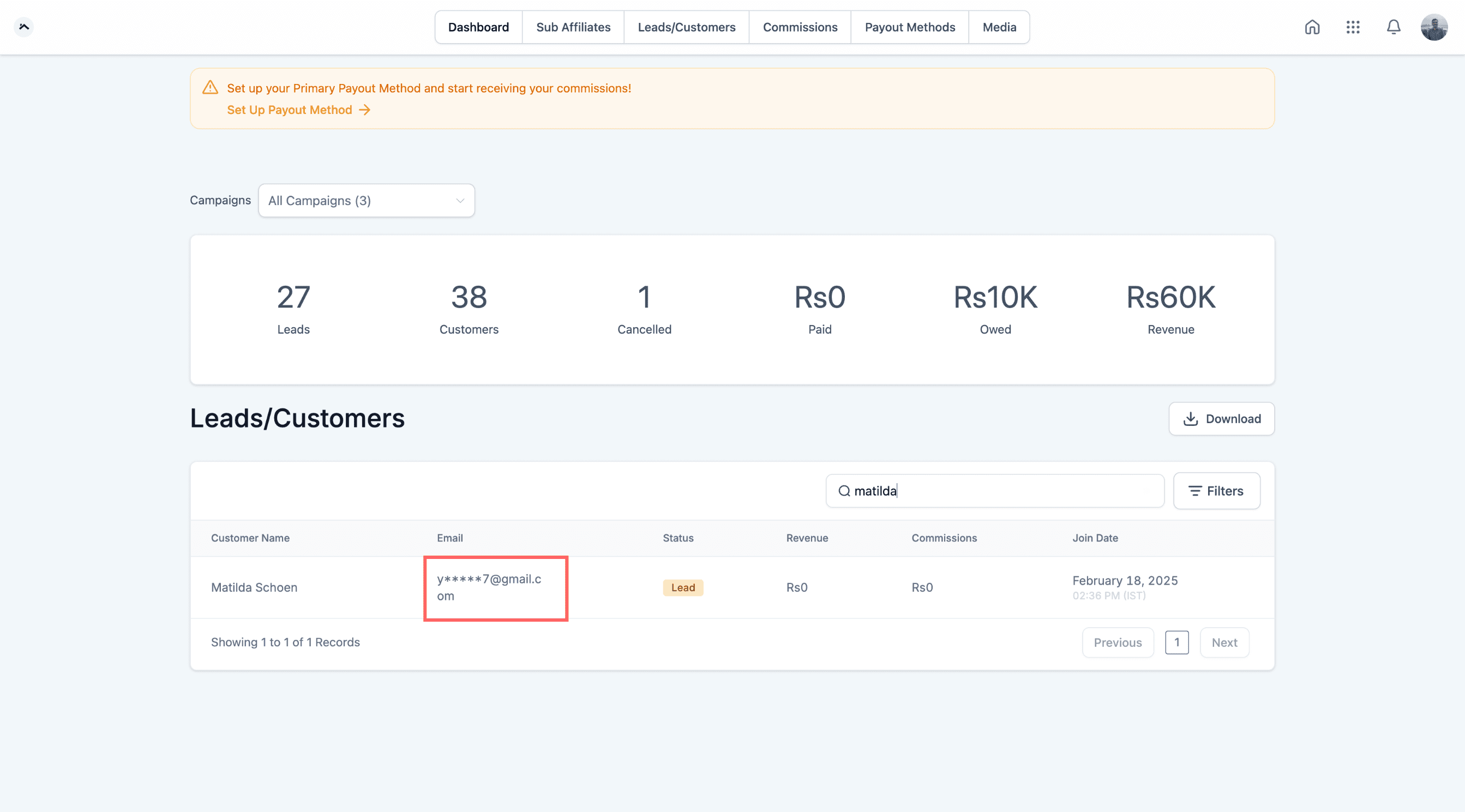 Payout Setup Prompt