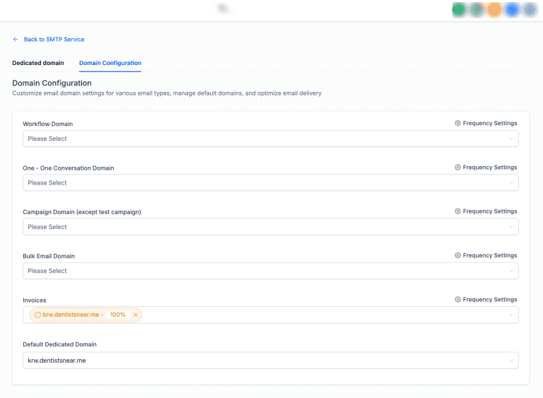Screenshot of email domain configuration interface