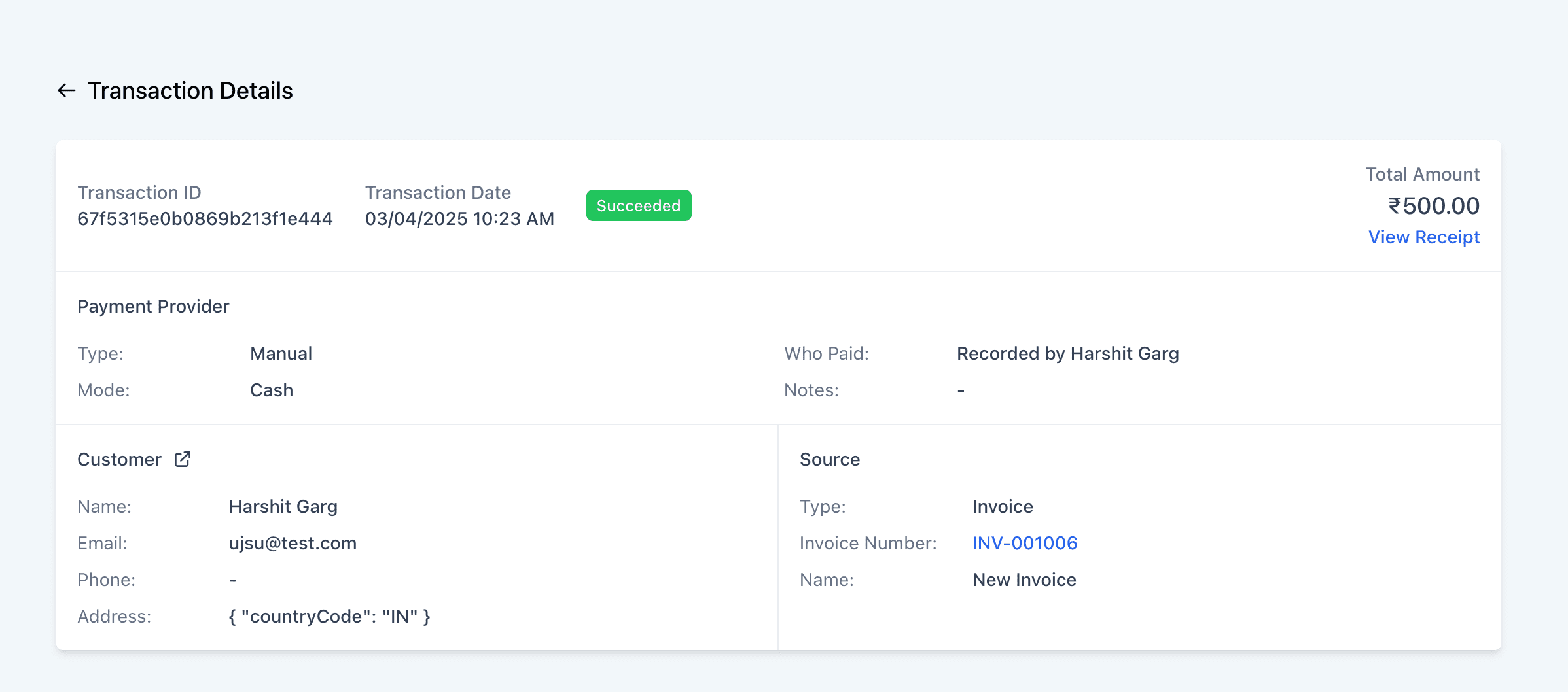 Transaction Detail View