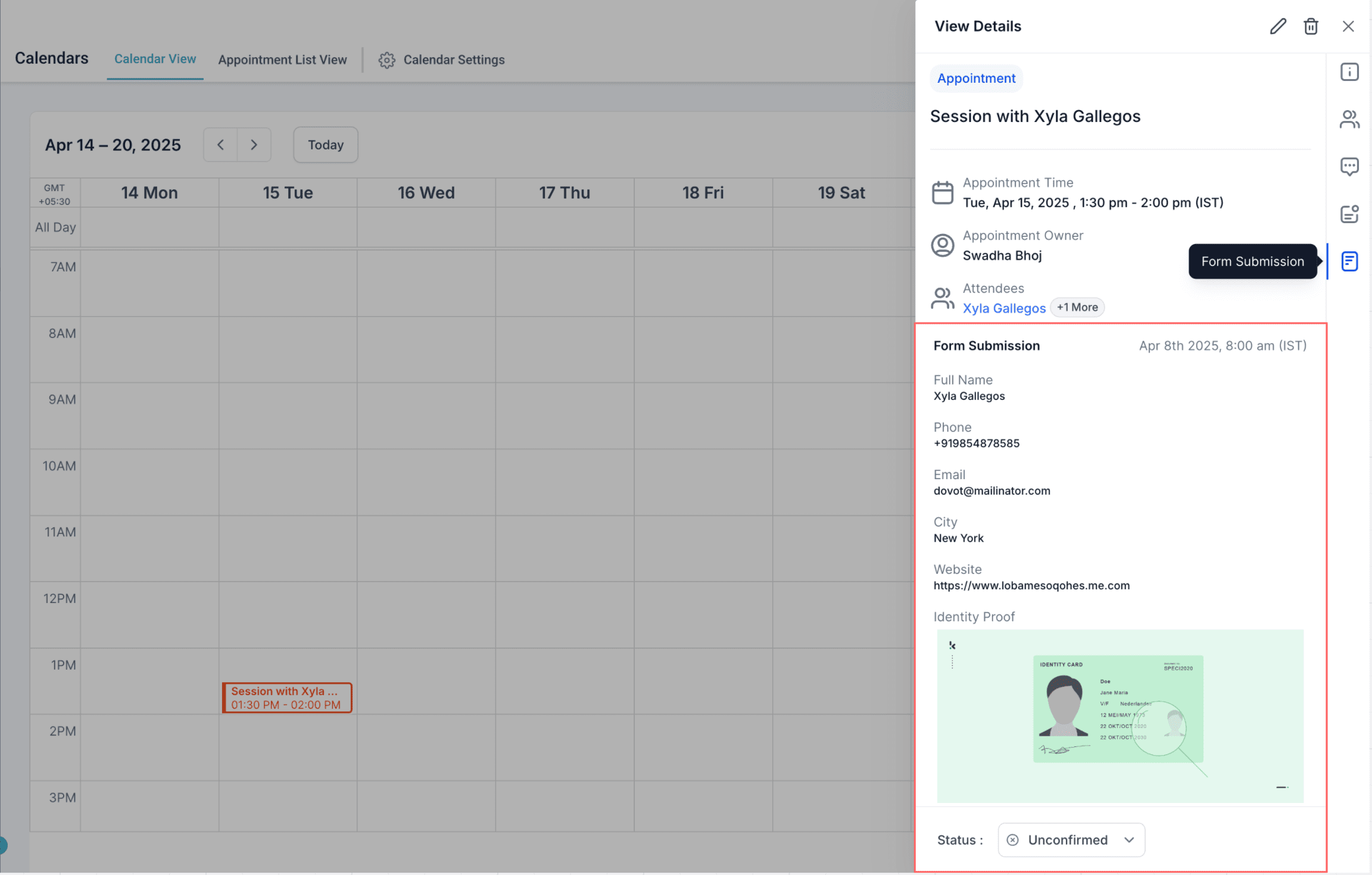 Appointment Modal- Forms Tab