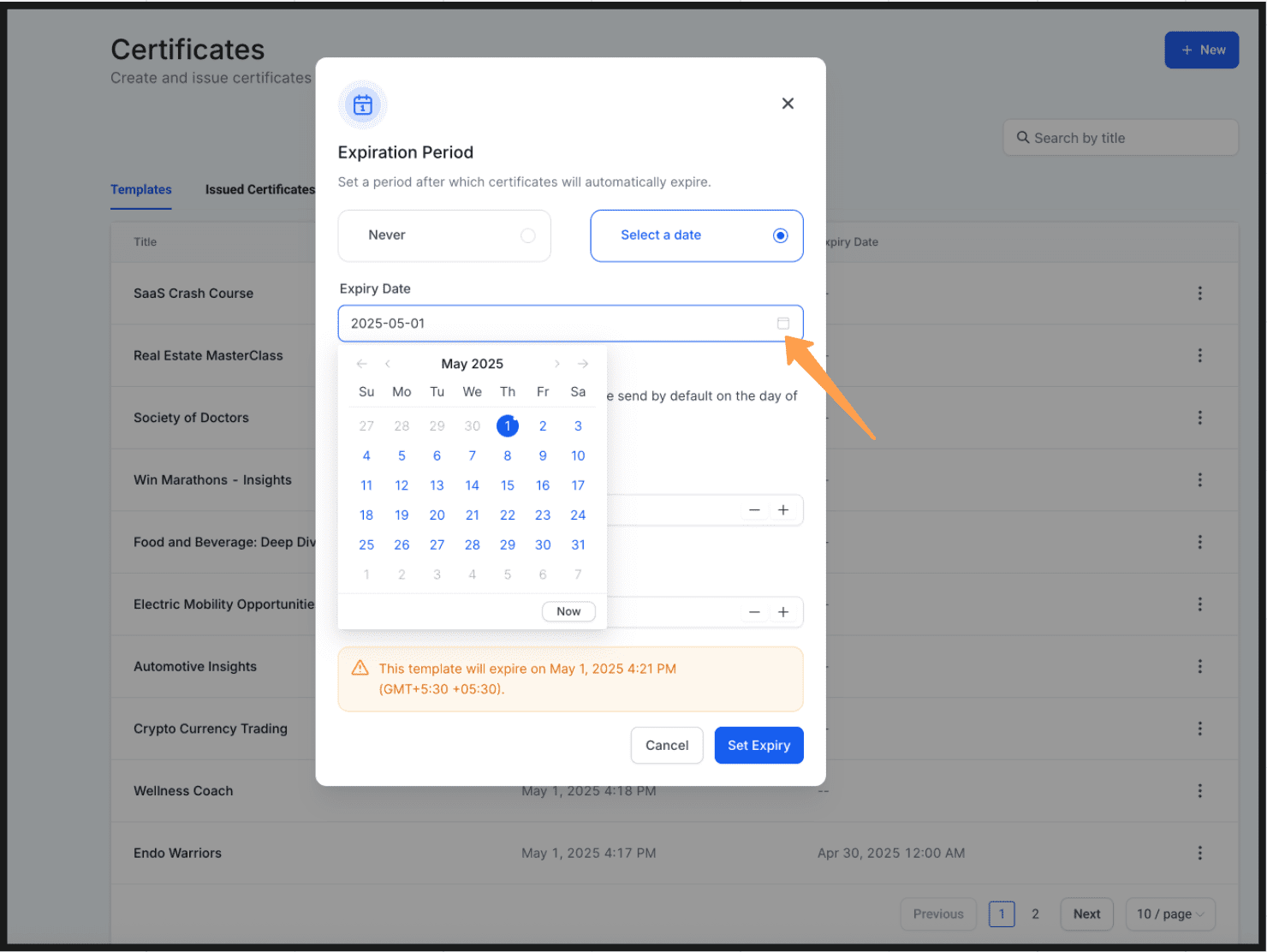 Manual Expiry Date Options