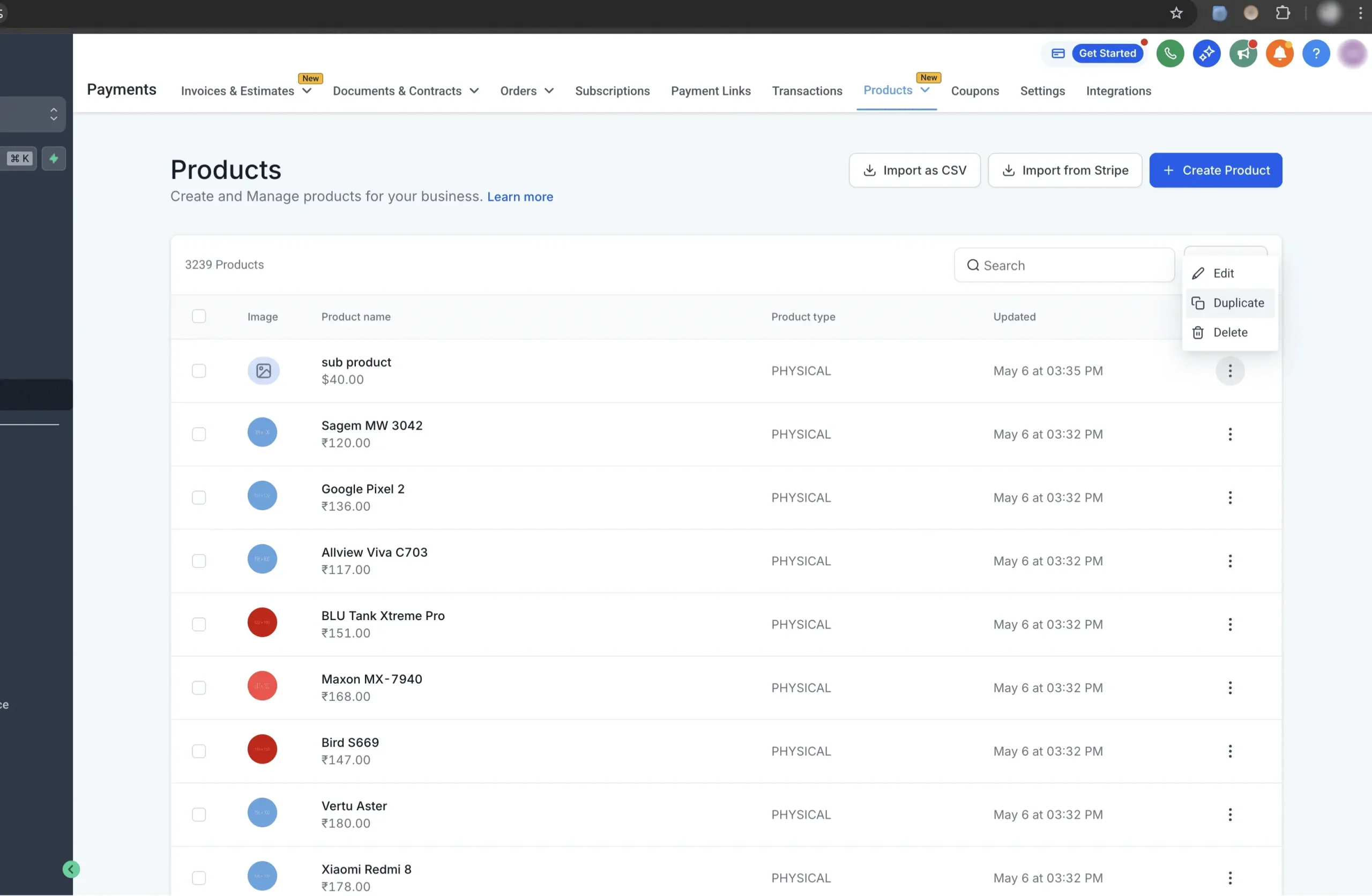 Product List View