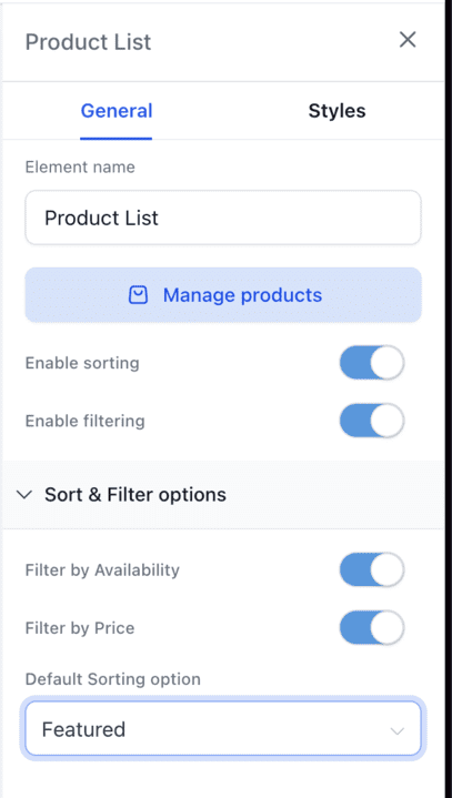 Sorting settings
