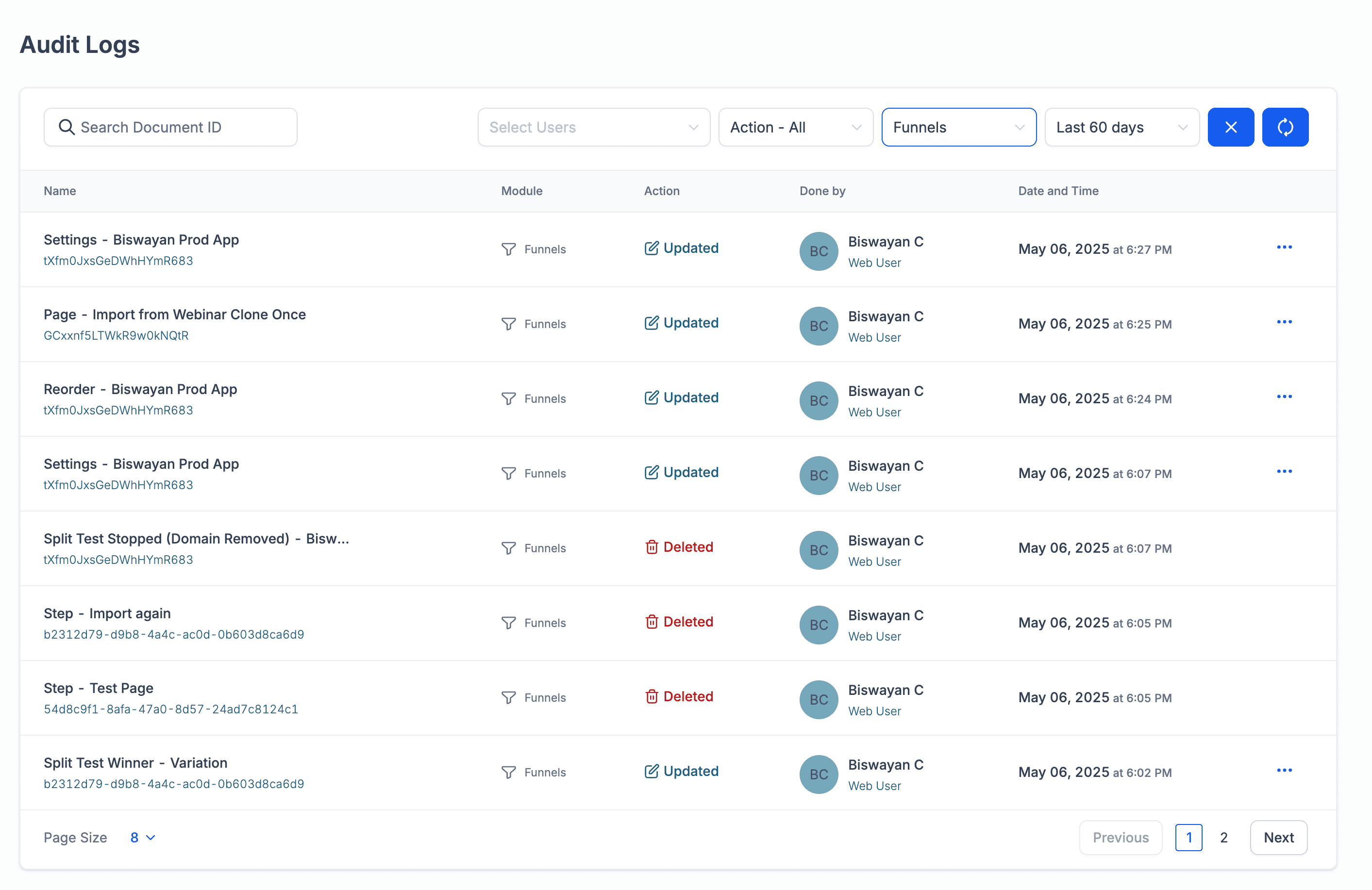 Audit Log Filters