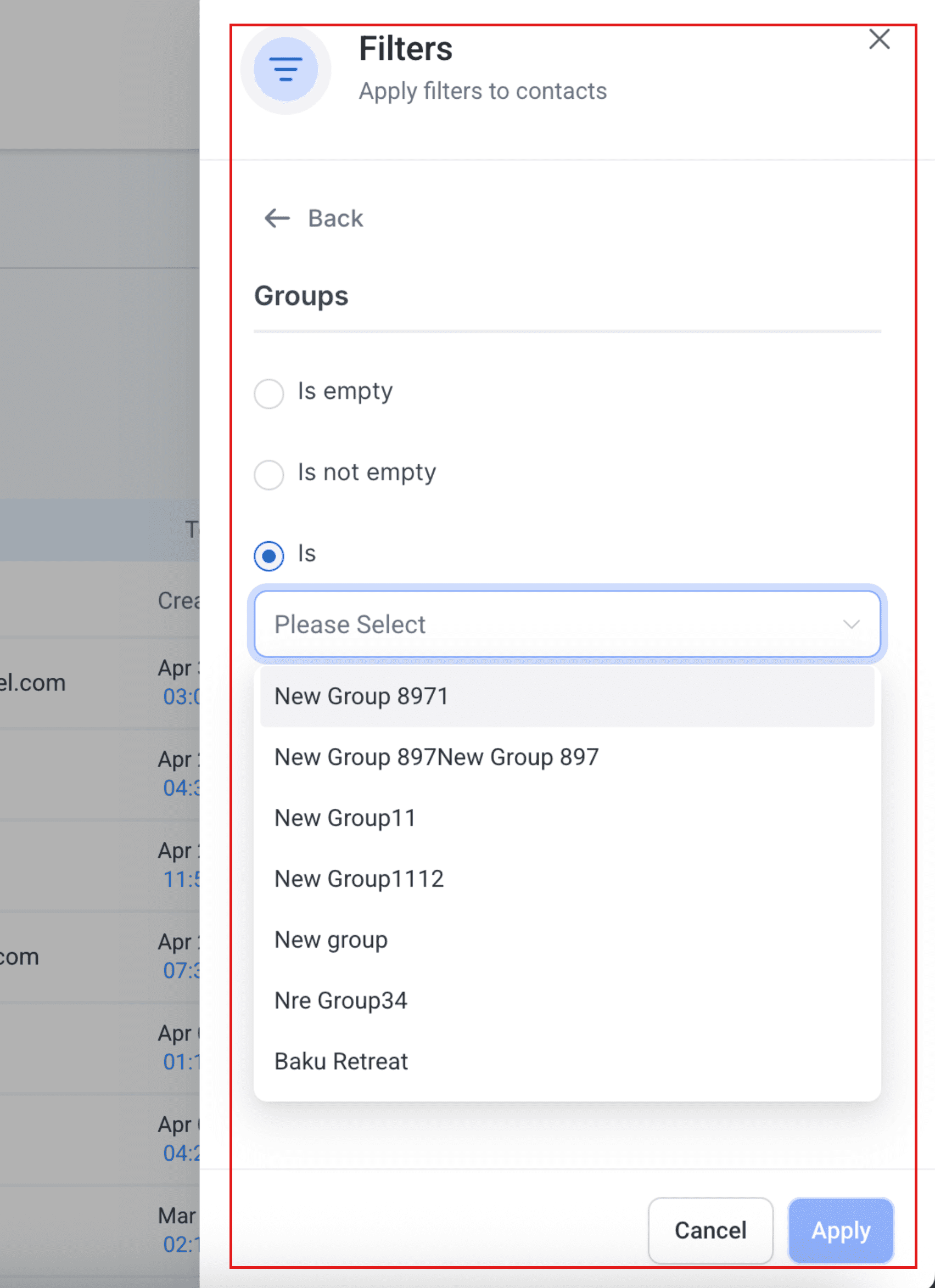 Community Groups Filter