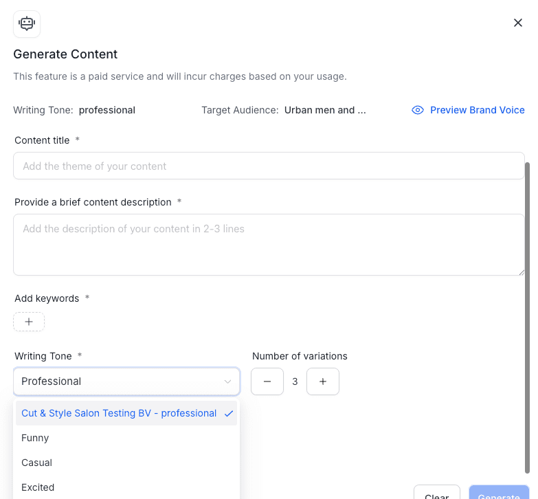 Brand Voice Selector Dropdown