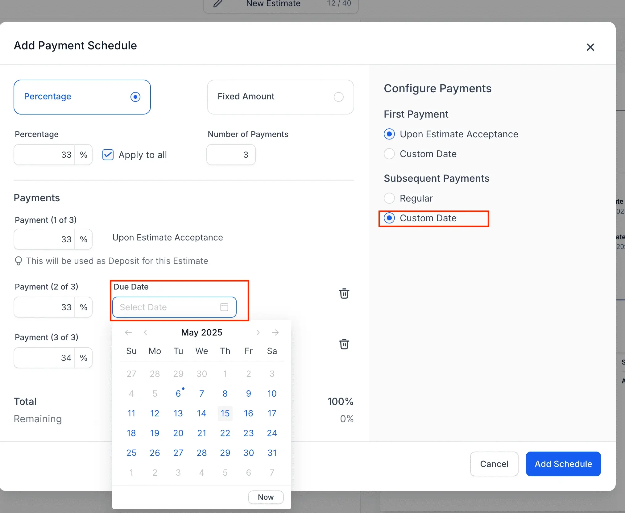 Set Subsequent Payments