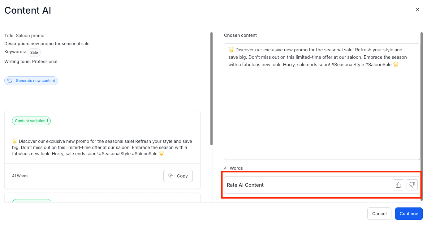 Example of Content AI Text Feedback