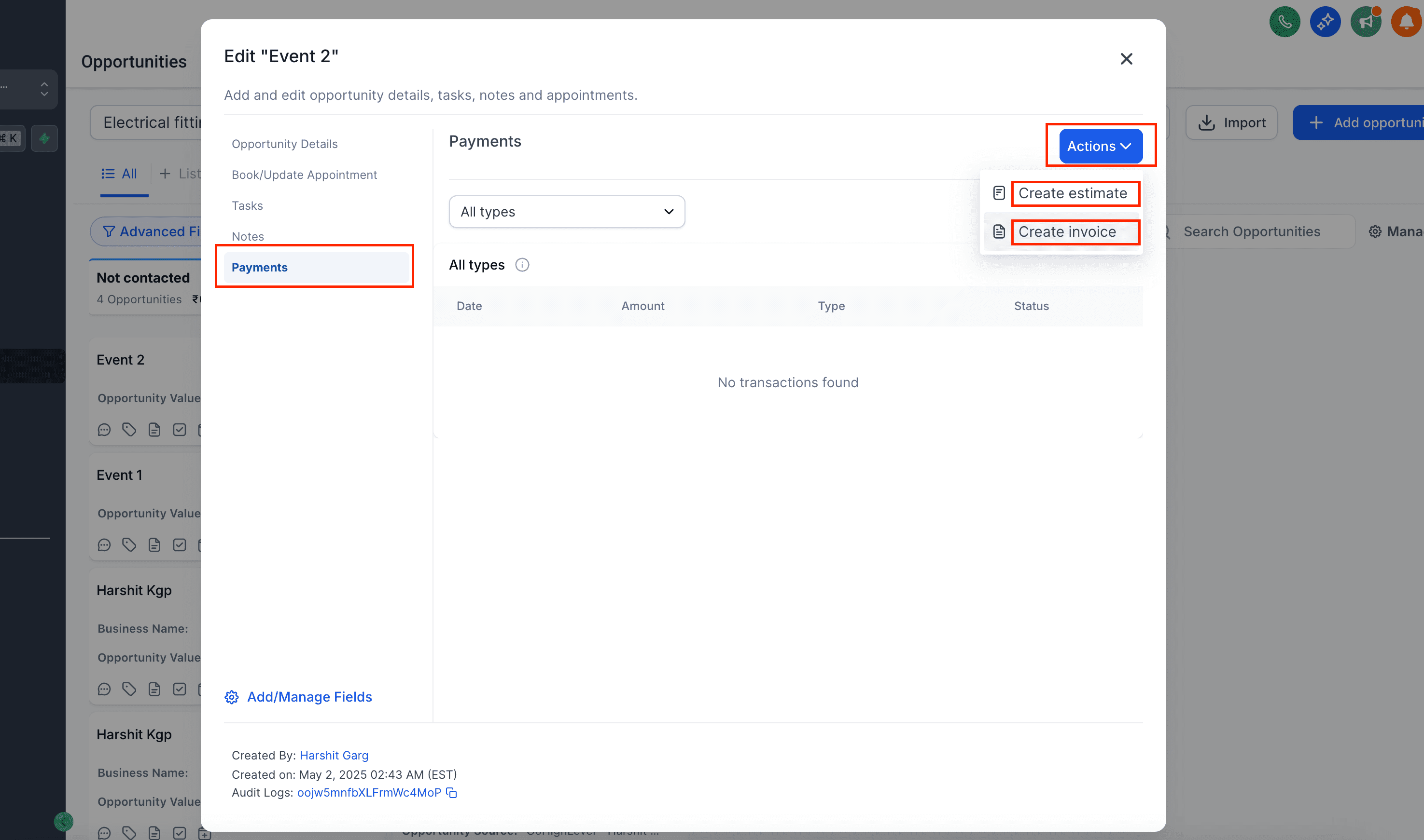 Screenshot of Create Invoice