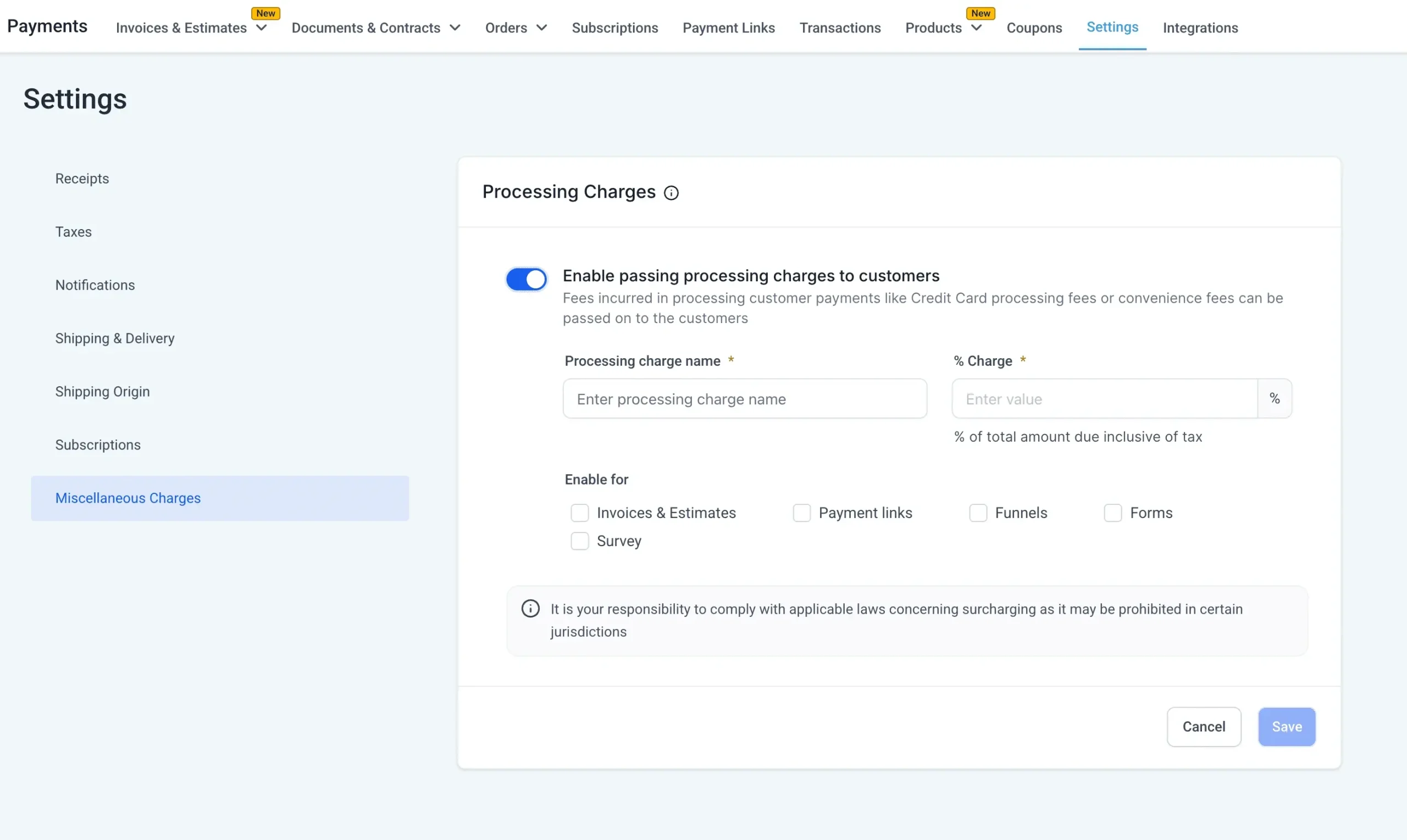 Processing Charges Example 3