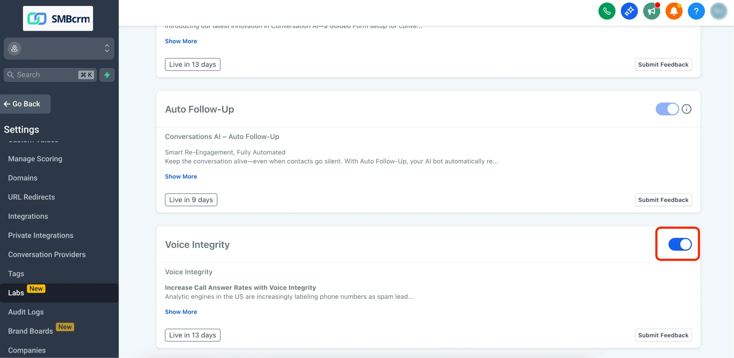 Enable via Labs