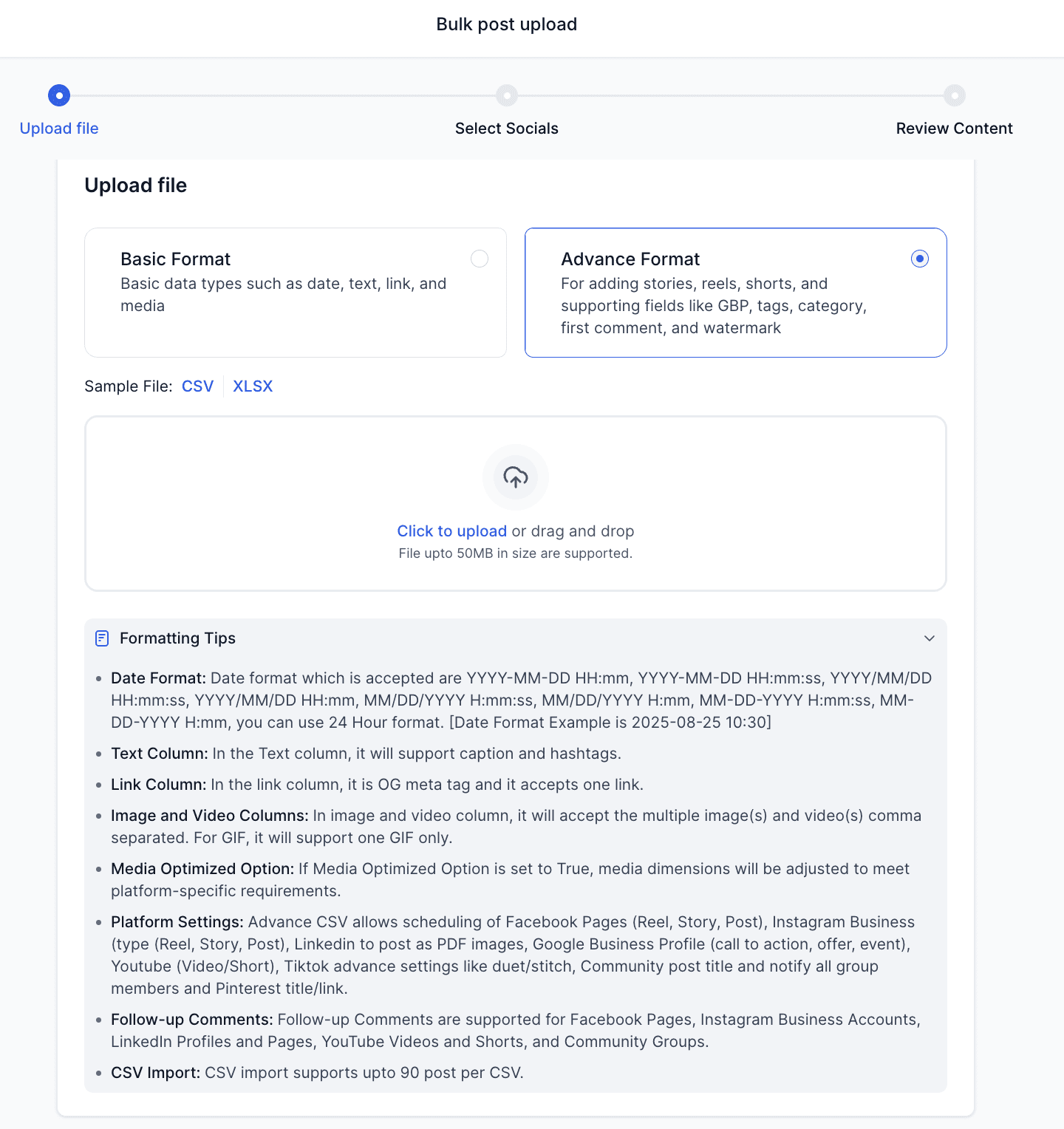 Advanced CSV Upload Options