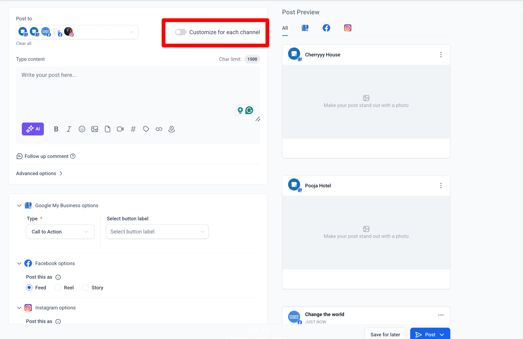Customizing for Each Channel