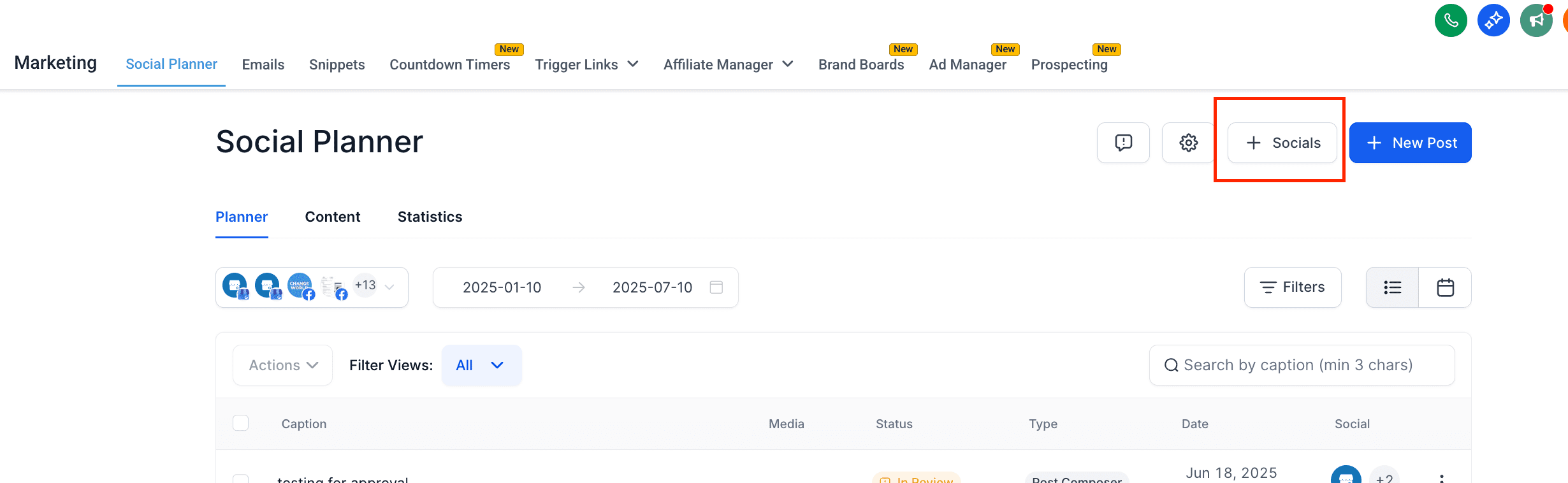 Quick Access to Social Planner