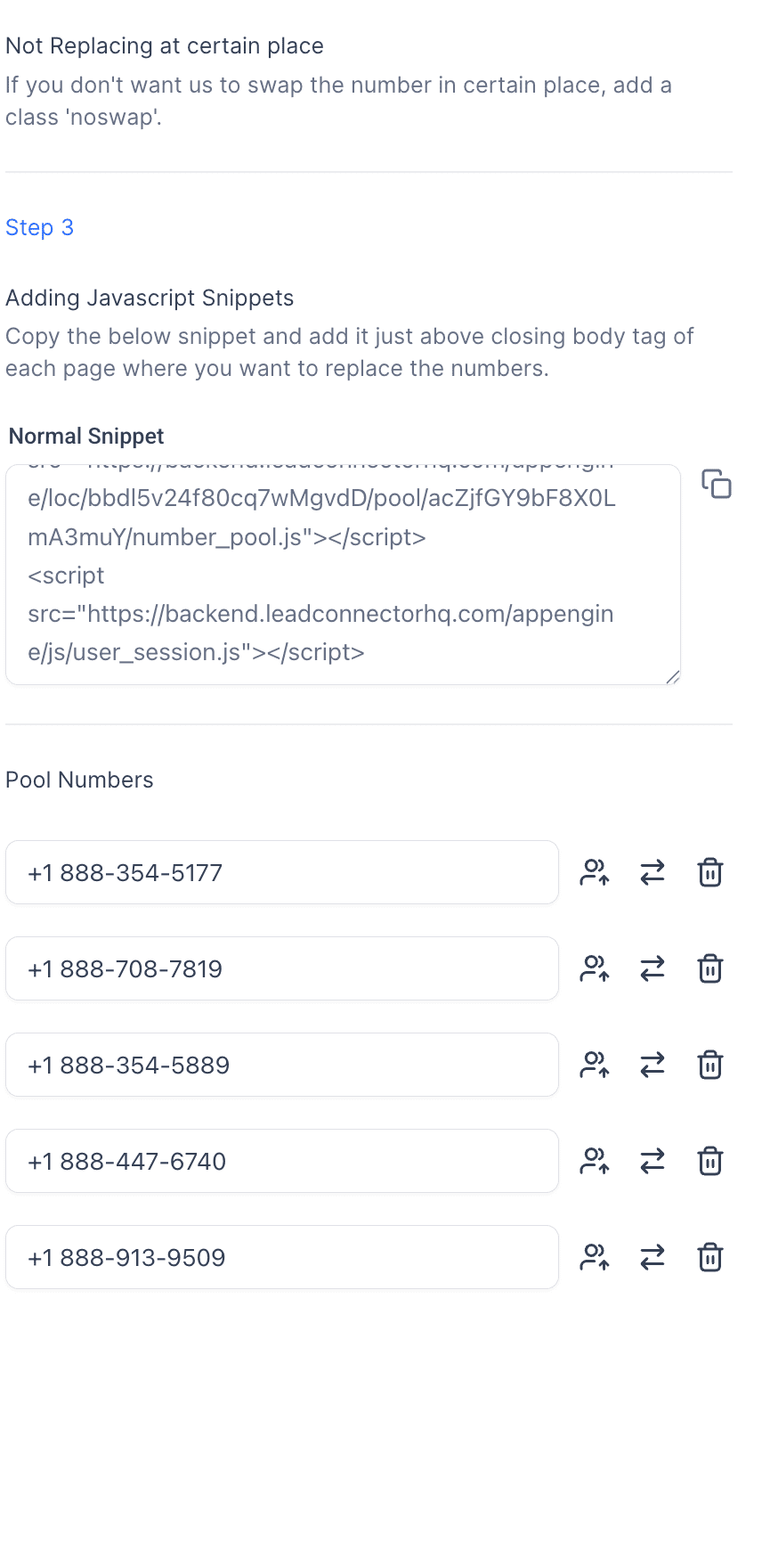 Manage Numbers from Within a Pool