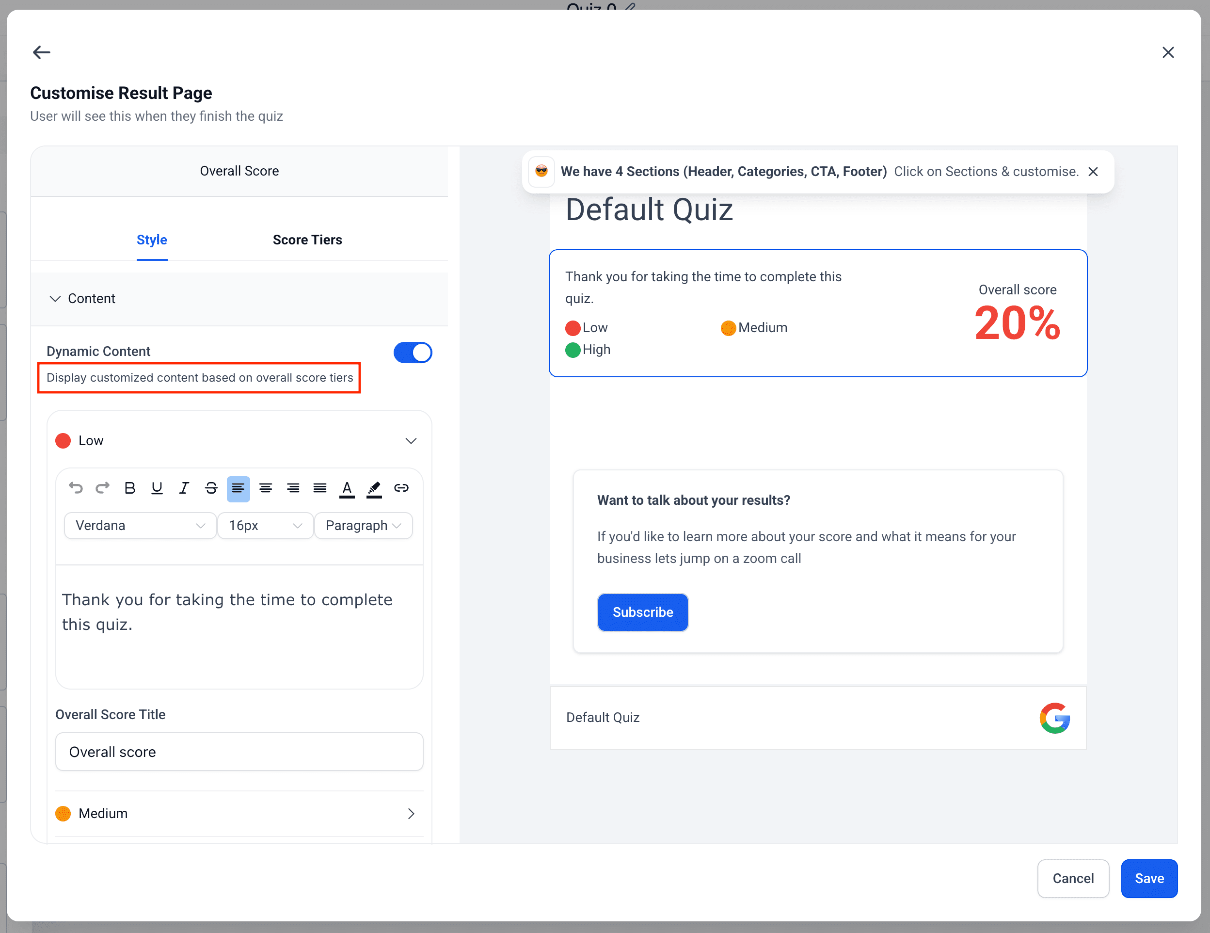 Dynamic Score Formats