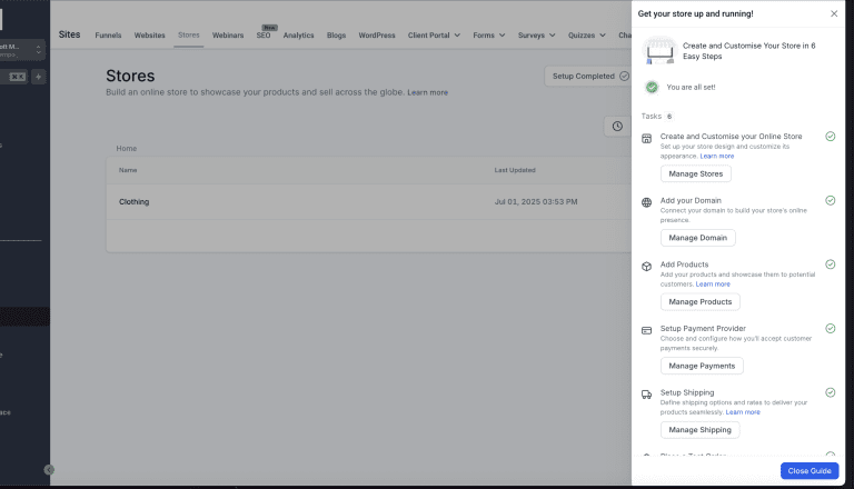 Steps Completion in Wizard Screenshot of online store management dashboard interface