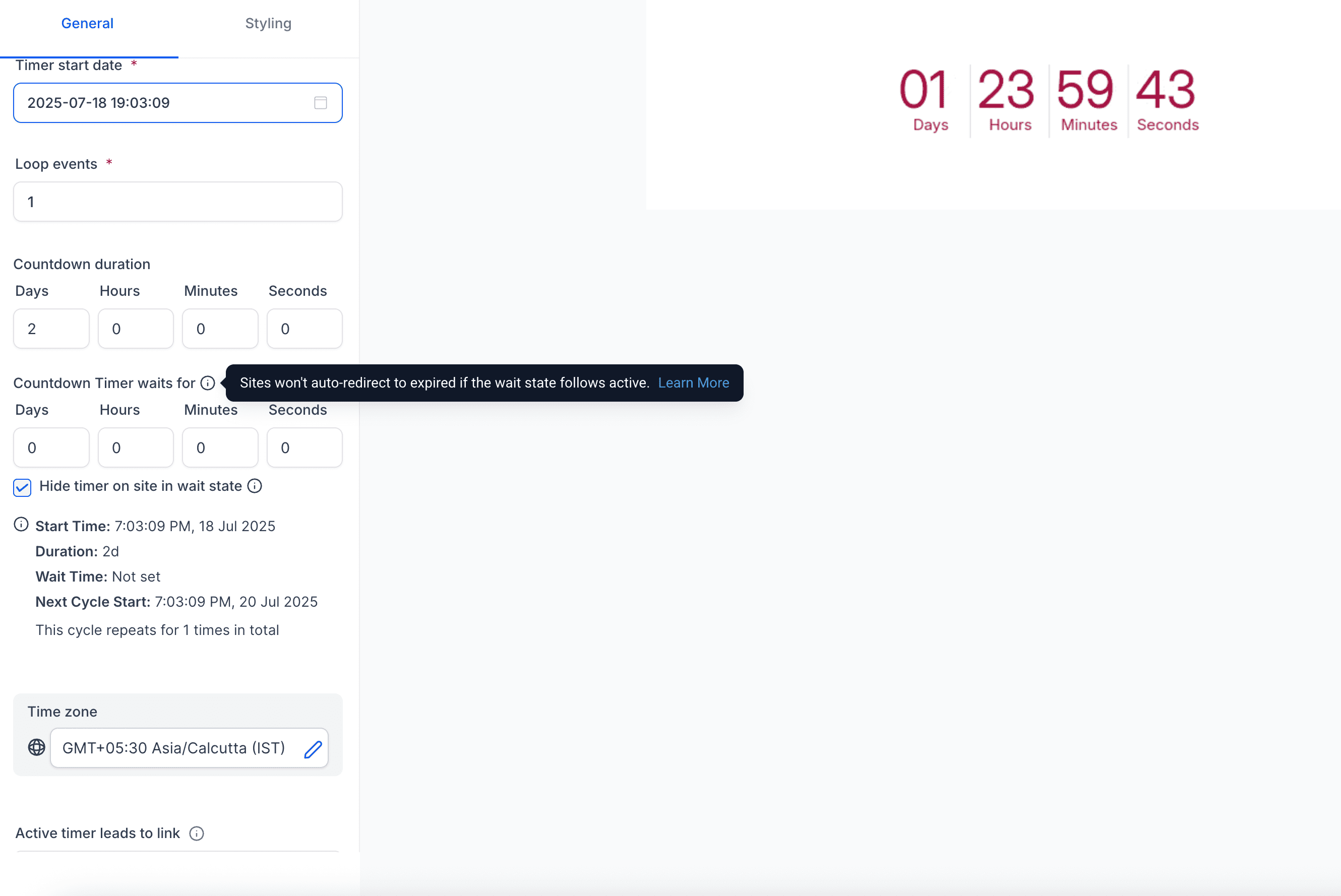 Recurring Timer Screen